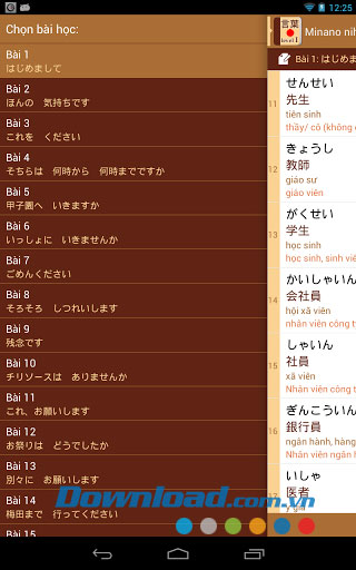 Chọn bài học Minano nihongo I for Android