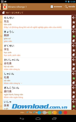 Chọn bài học Minano nihongo I for Android
