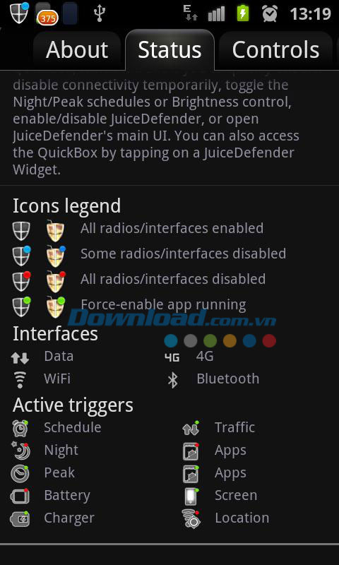 Hiện trạng sử dụng pin JuiceDefender for Android