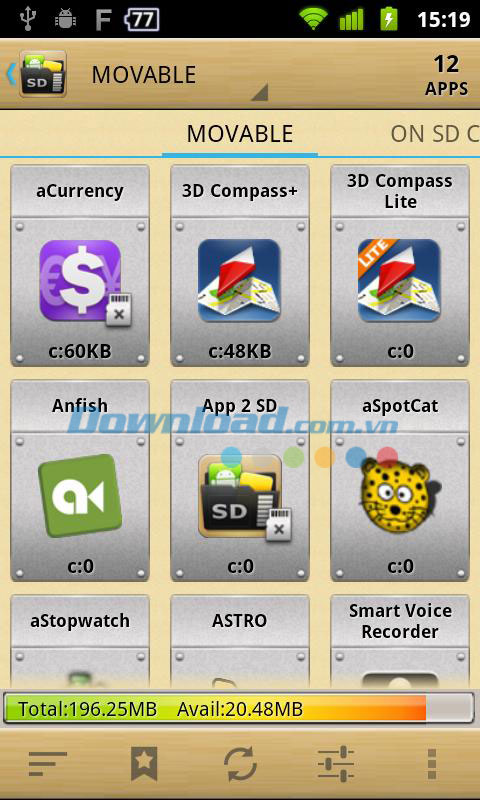Các ứng dụng có thể chuyển AppMgr III for Android