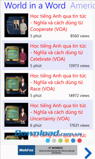 Học tiếng Anh qua video for Windows Phone