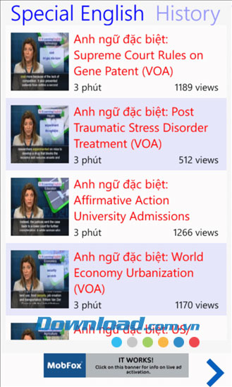 Học tiếng Anh qua video for Windows Phone
