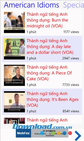 Học tiếng Anh qua video for Windows Phone