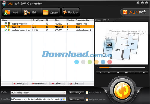 Chuyển đổi SWF sang định dạng video và âm thanh khác Aunsoft SWF Converter