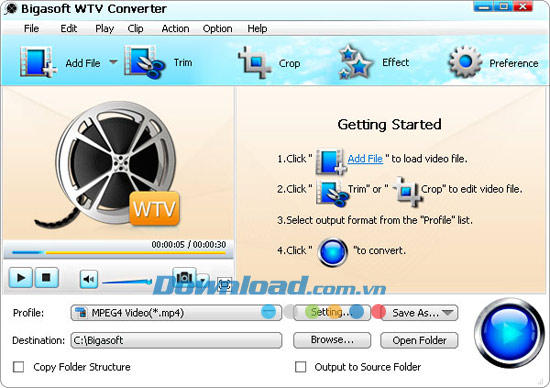Giao diện chính Bigasoft WTV Converter