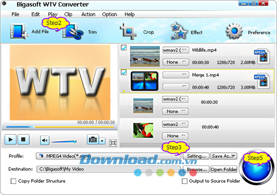 Chuyển đổi WTV sang MPEG4 Bigasoft WTV Converter