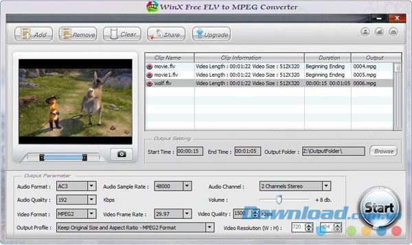 WinX Free FLV to MPEG Converter