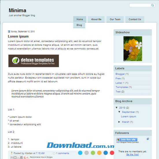 Giao diện mẫu Minima