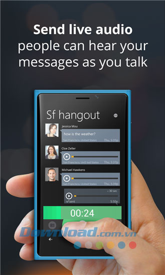 Gửi audio trực tiếp tới mọi người Voxer for Windows Phone