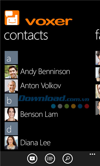 Danh sách liên lạc trên voxer Voxer for Windows Phone
