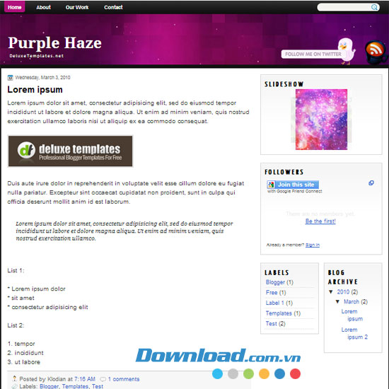 Giao diện mẫu Purple Haze