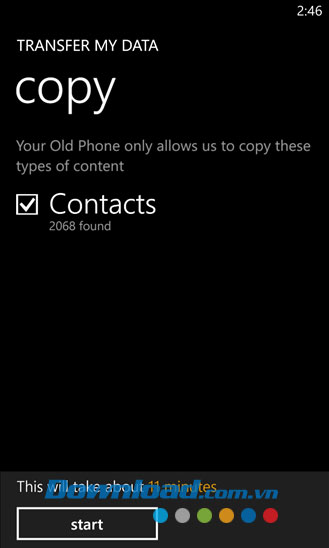 Chuyển dữ liệu của tôi for Windows Phone