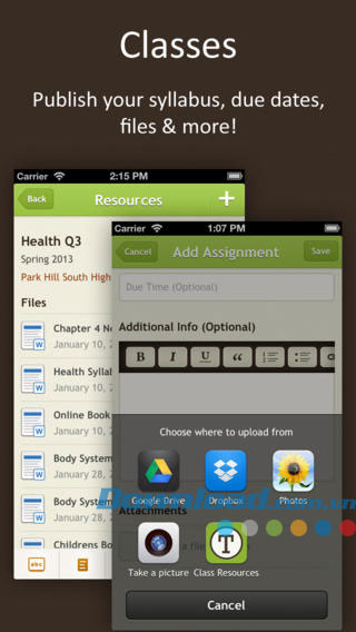Đăng giáo án, tệp tin, lịch học...