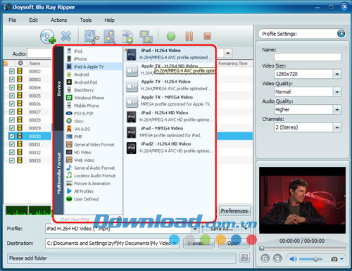 Thiết lập đầu ra iJoysoft Blu Ray Ripper