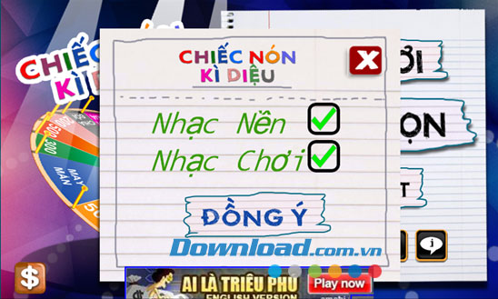 Cài đặt nhạc cho ứng dụng Chiếc nón kỳ diệu for Windows Phone