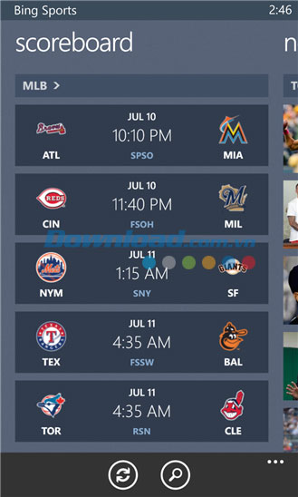 Bing Sports for Windows Phone