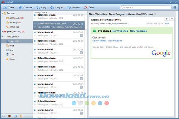 Giao diện chính Foxmail