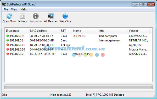 Giao diện chính SoftPerfect WiFi Guard