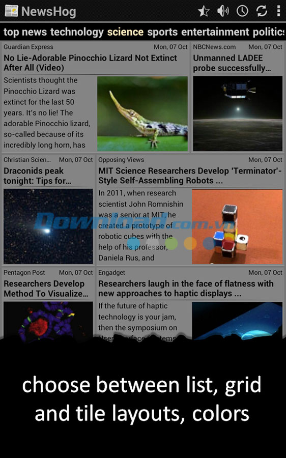 Cập nhật tin tức trên android NewsHog: Google News & Weather for Android
