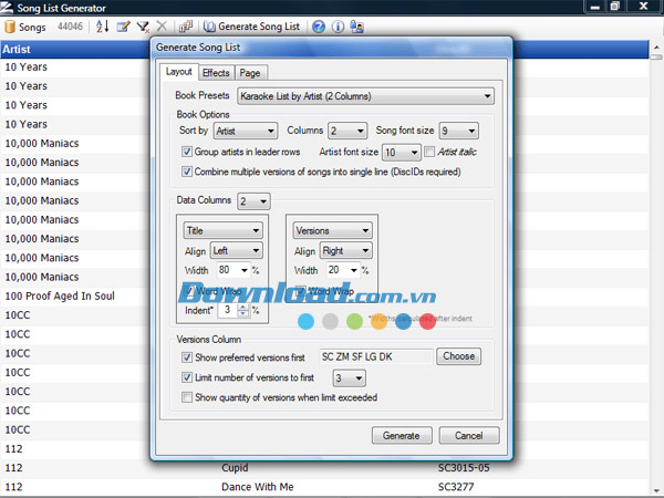Giao diện chính Song List Generator