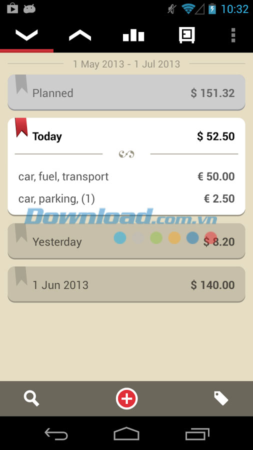 Quản lý chi tiêu trên Android Toshl Finance for Android