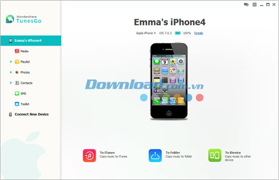 Chuyển đổi dữ liệu từ iPhone/iPad sang PC Wondershare TunesGo