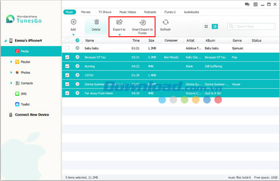 Xuất tập tin media sang iTunes, PC và iDevice Wondershare TunesGo