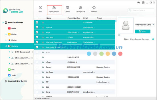 Cách xuất danh bạ Wondershare TunesGo
