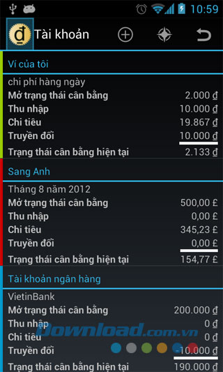 Thông kê báo cáo Chi tiêu hàng ngày for Android