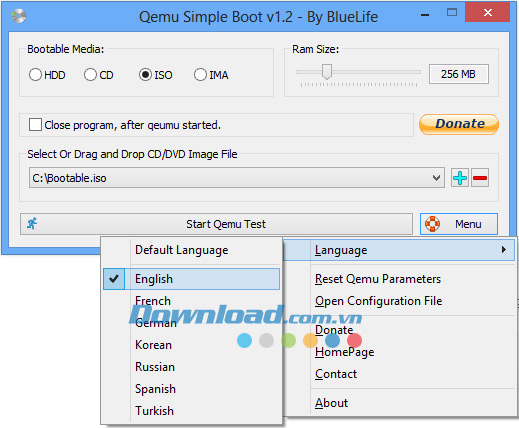 Giao diện chính Qemu Simple Boot