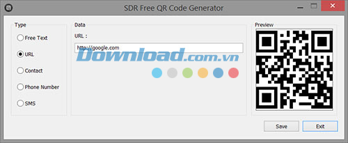 Giao diện chính SDR Free QR Code Generator