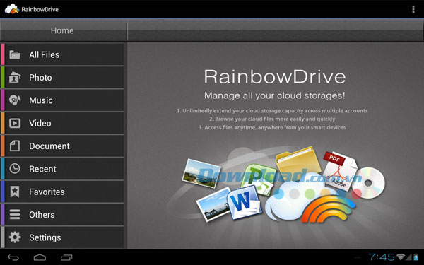 Quản lý tài khoản đám mây RainbowDrive for Android