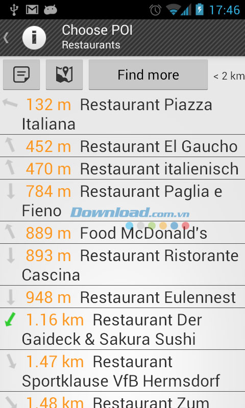 Chọn nhà hàng OsmAnd for Android