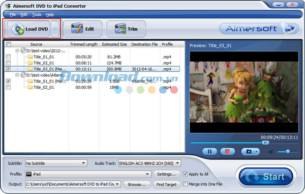 Chuyển đổi DVD sang iPad Aimersoft DVD to iPad Converter