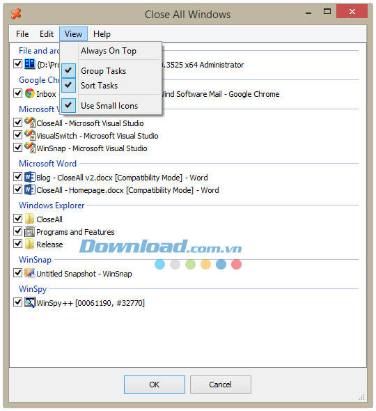 Chọn ứng dụng muốn tắt CloseAll