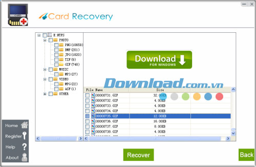Chọn dữ liệu muốn khôi phục 4Card Recovery