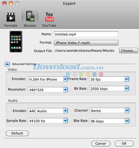 Xuất video Aimersoft Video Studio Express for Mac