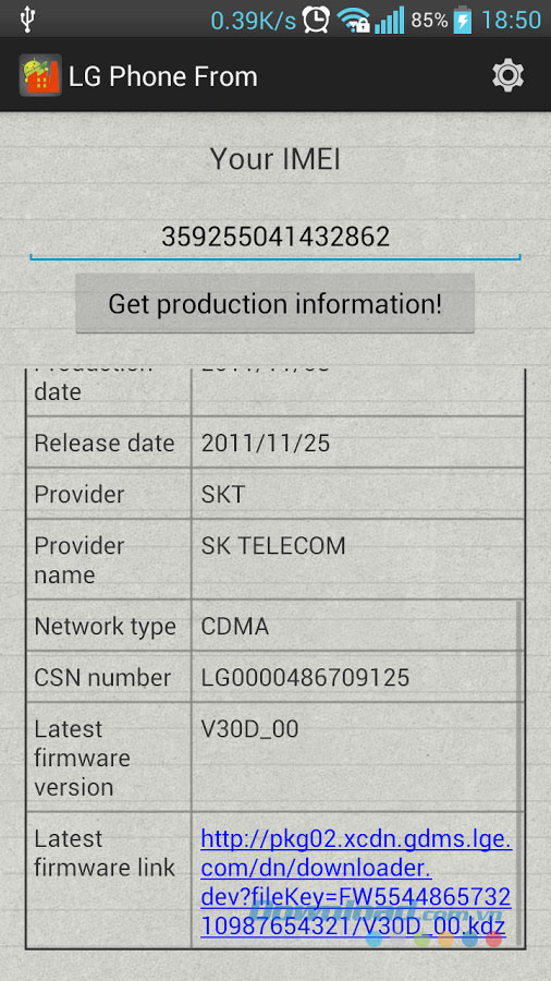 Kiểm tra thông tin điện thoại LG LG Phone From for Android