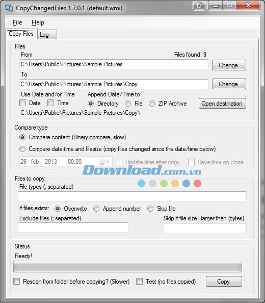 Giao diện chính Copy Changed Files