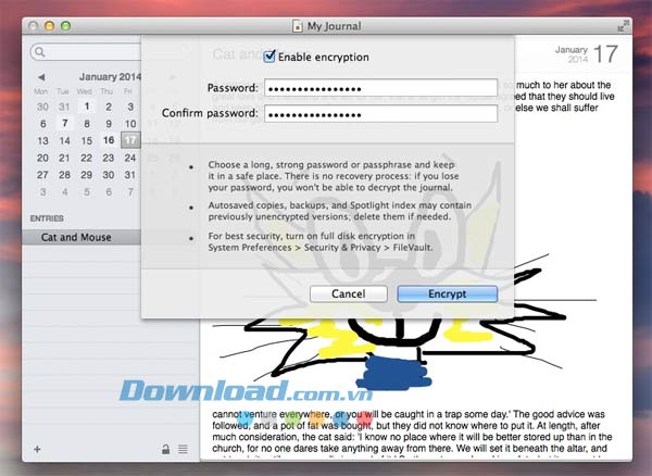 Mã hóa nhật ký Mémoires for Mac