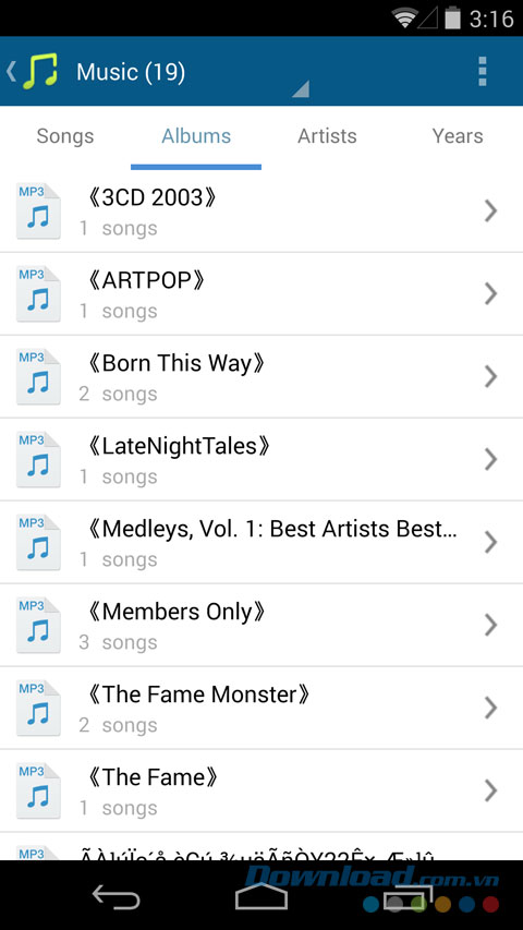 Quản lý nhạc trên Android Tomi File Manager for Android
