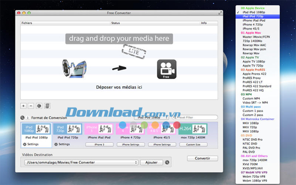 Giao diện chính Free Converter for Mac