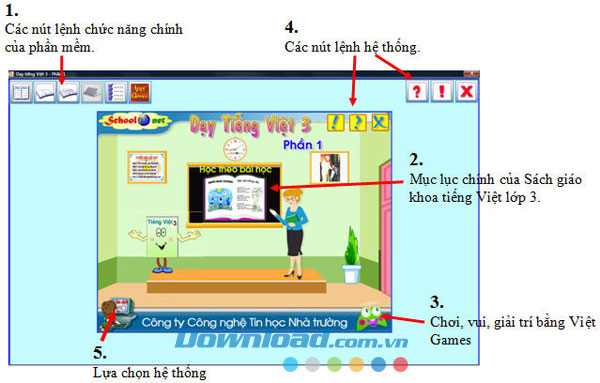 Giao diện phần mềm Học Tiếng Việt 3 phần 1