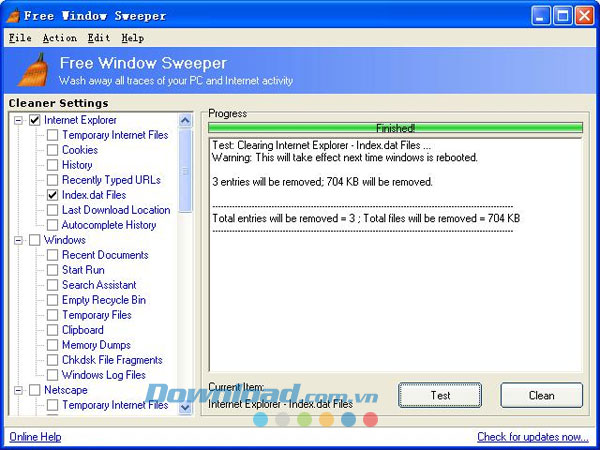Giao diện chương trình Free Window Sweeper
