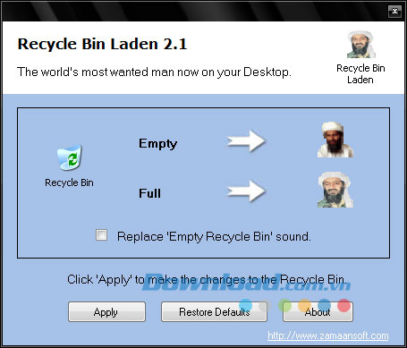 Giao diện chương trình Recycle Bin Laden