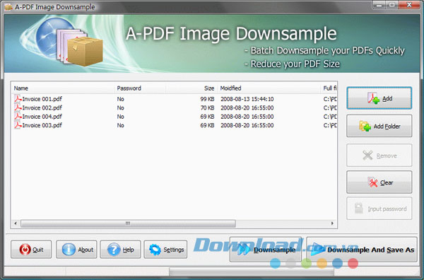 Giao diện chương trình A-PDF Image Downsample