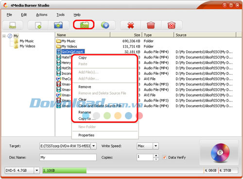 Mở và chỉnh sửa tập tin bản sao 4Media Burner Studio