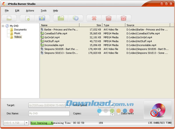 Giao diện chính 4Media Burner Studio