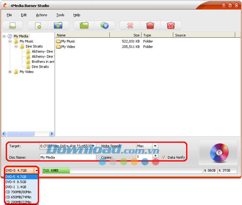 Điều chỉnh thiết lập đầu ra 4Media Burner Studio