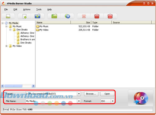 Điều chỉnh thiết lập đầu ra 4Media Burner Studio